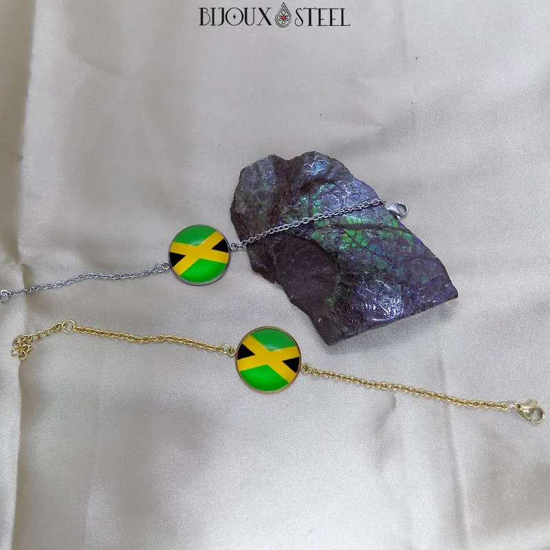 Bracelet femme drapeau de la Jamaïque en acier inoxydable