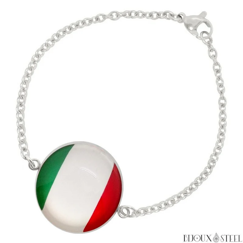 Bracelet femme drapeau de l'Italie en acier inoxydable