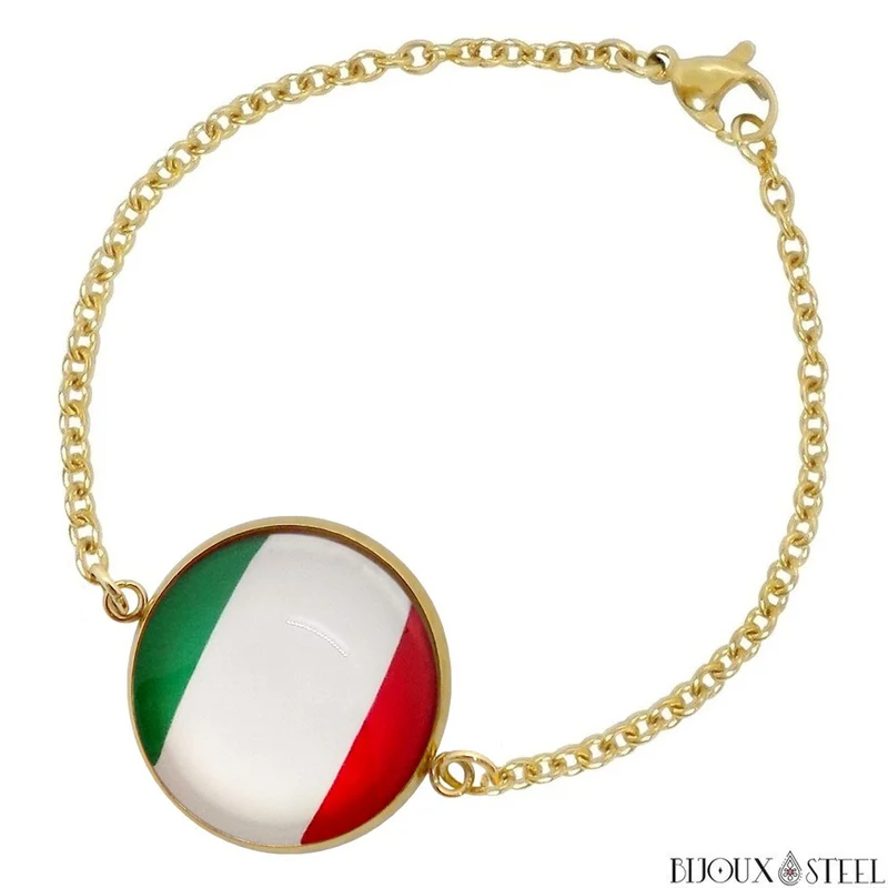 Bracelet femme drapeau de l'Italie en acier inoxydable