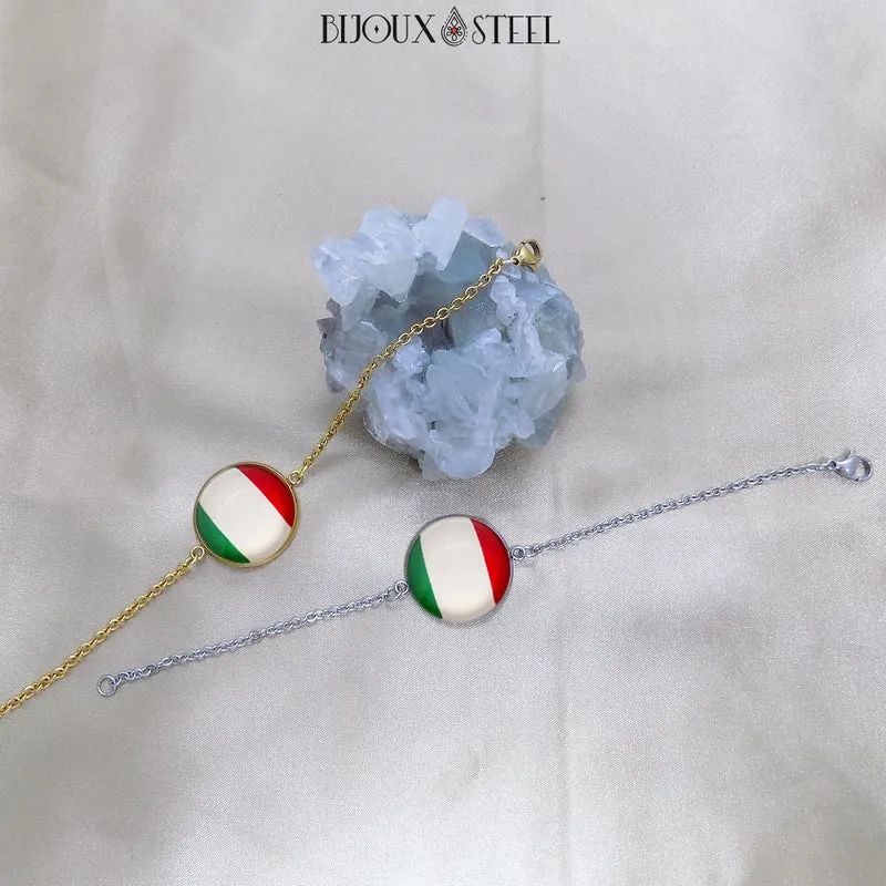 Bracelet femme drapeau de l'Italie en acier inoxydable