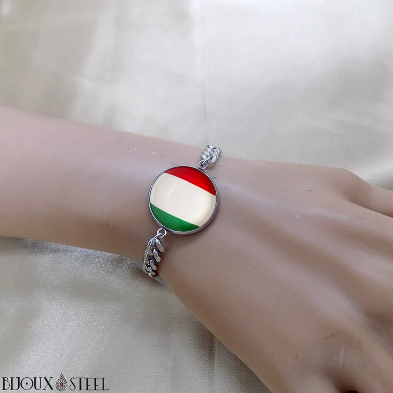 Bracelet homme maille cubaine drapeau de l'Italie en acier inoxydable