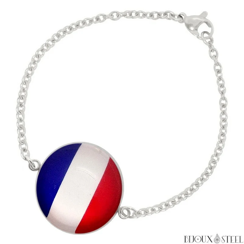 Bracelet femme drapeau de la France en acier inoxydable