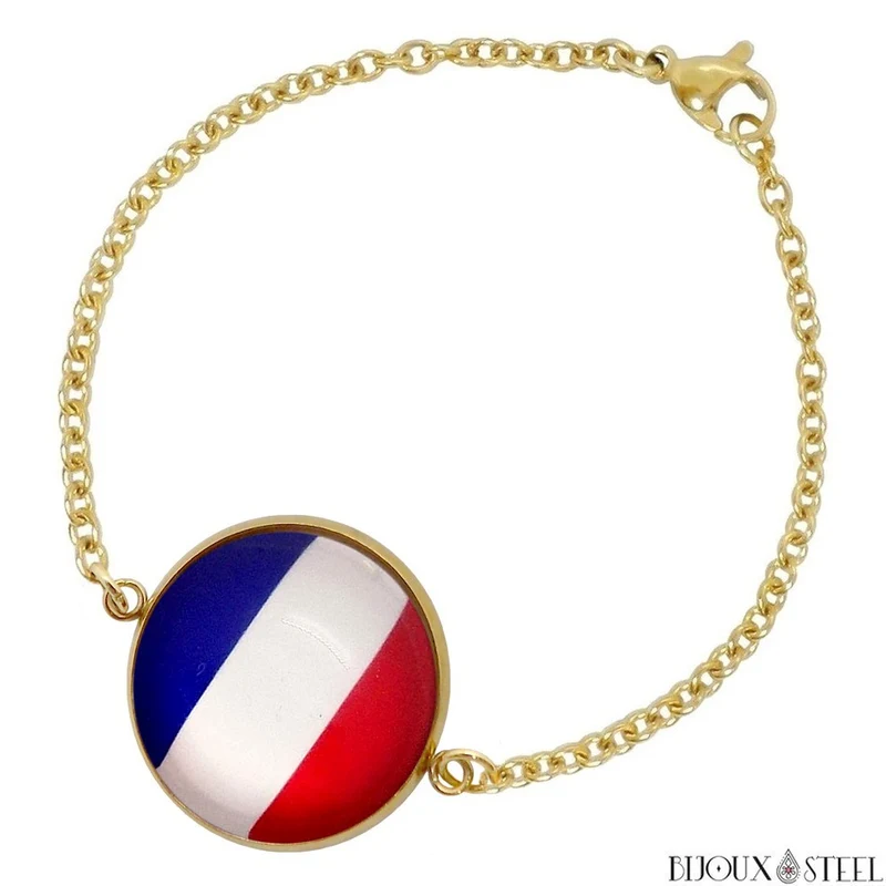Bracelet femme drapeau de la France en acier inoxydable