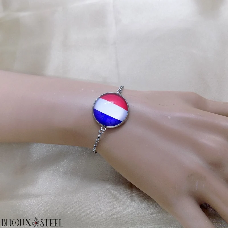 Bracelet femme drapeau de la France en acier inoxydable