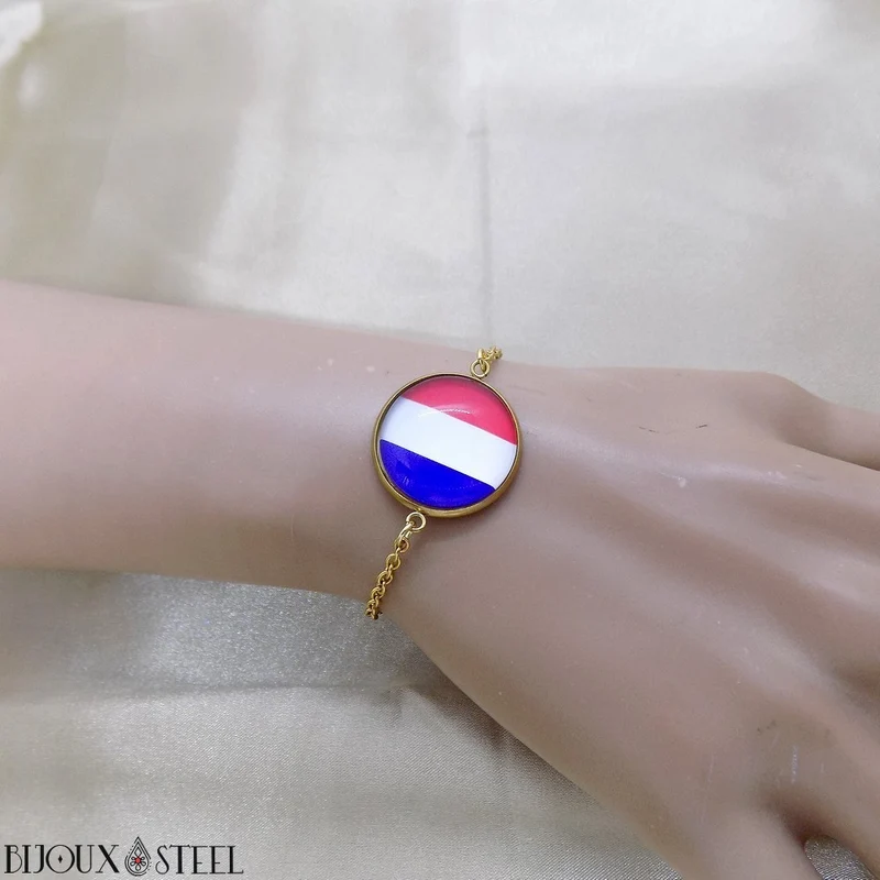 Bracelet femme drapeau de la France en acier inoxydable