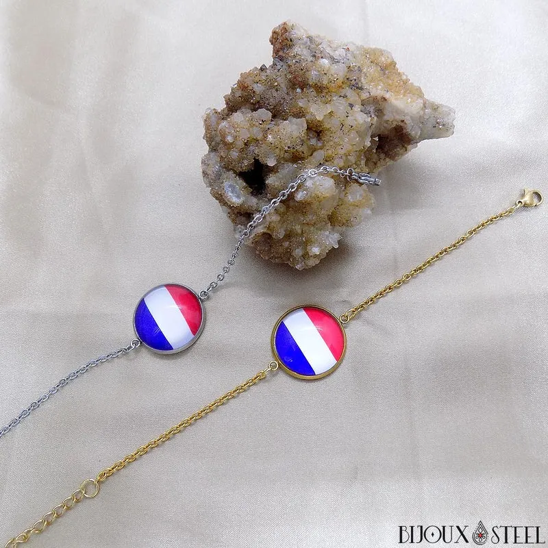 Bracelet femme drapeau de la France en acier inoxydable