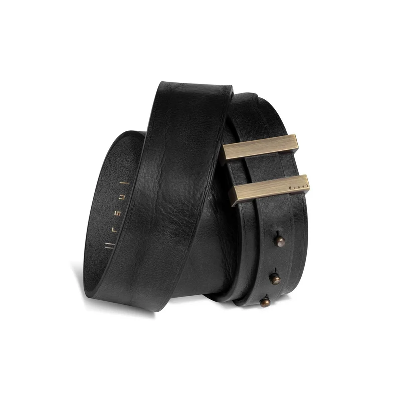 Ceinture noir homme boucle laiton | SPARTIATE.34