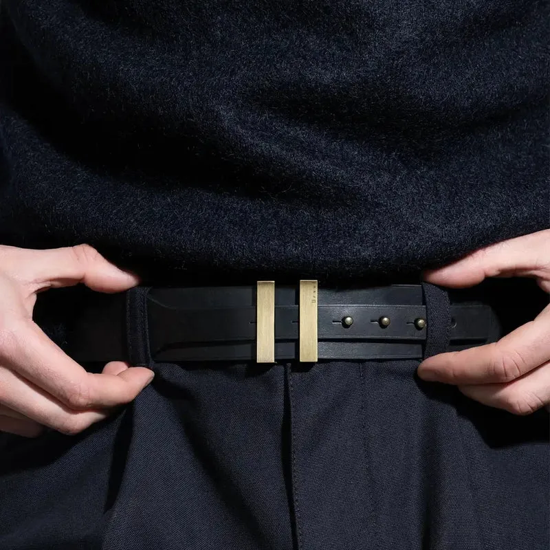 Ceinture noir homme boucle laiton | SPARTIATE.34