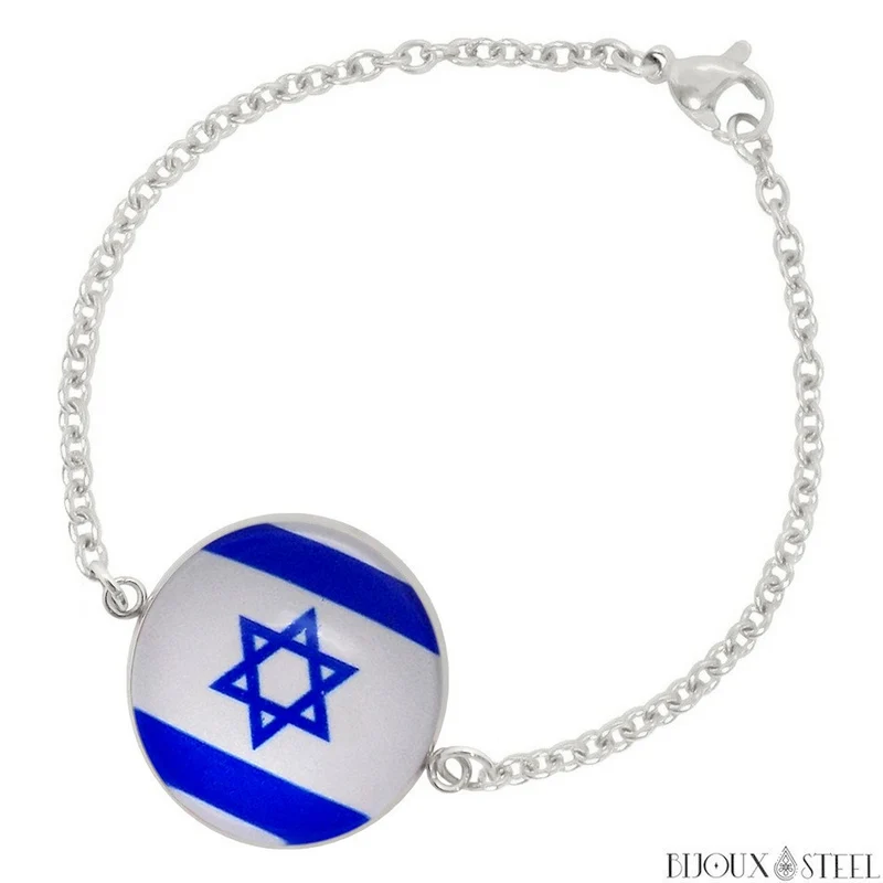 Bracelet femme drapeau d'Israël en acier inoxydable
