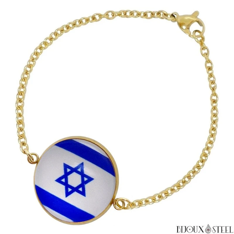 Bracelet femme drapeau d'Israël en acier inoxydable