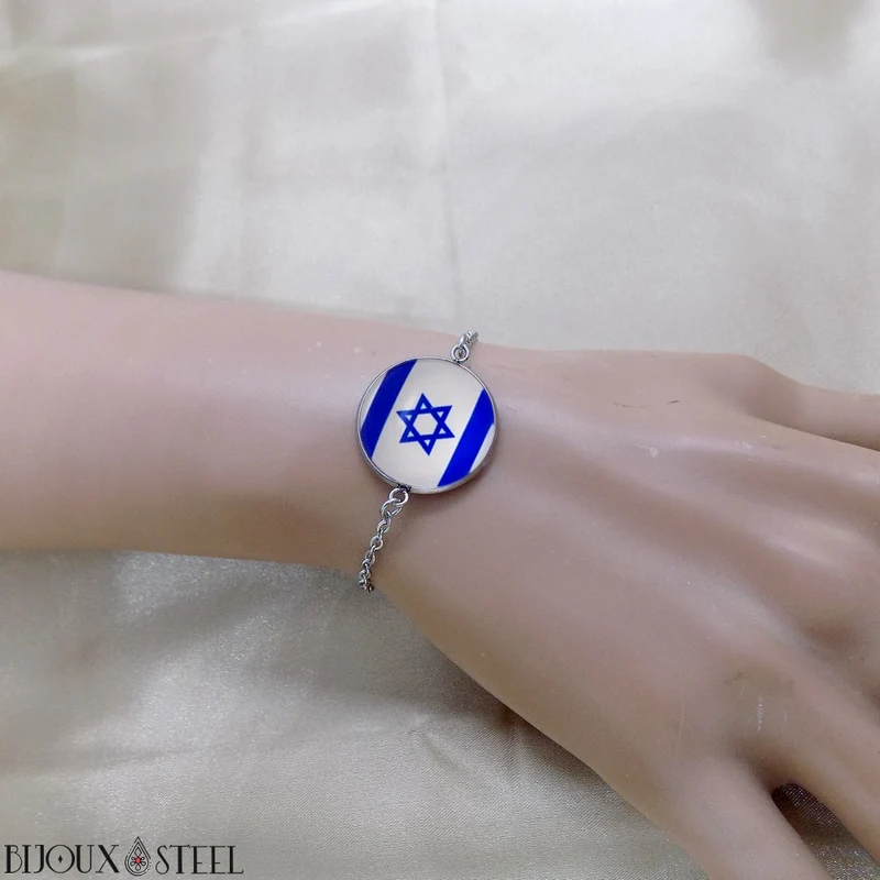 Bracelet femme drapeau d'Israël en acier inoxydable