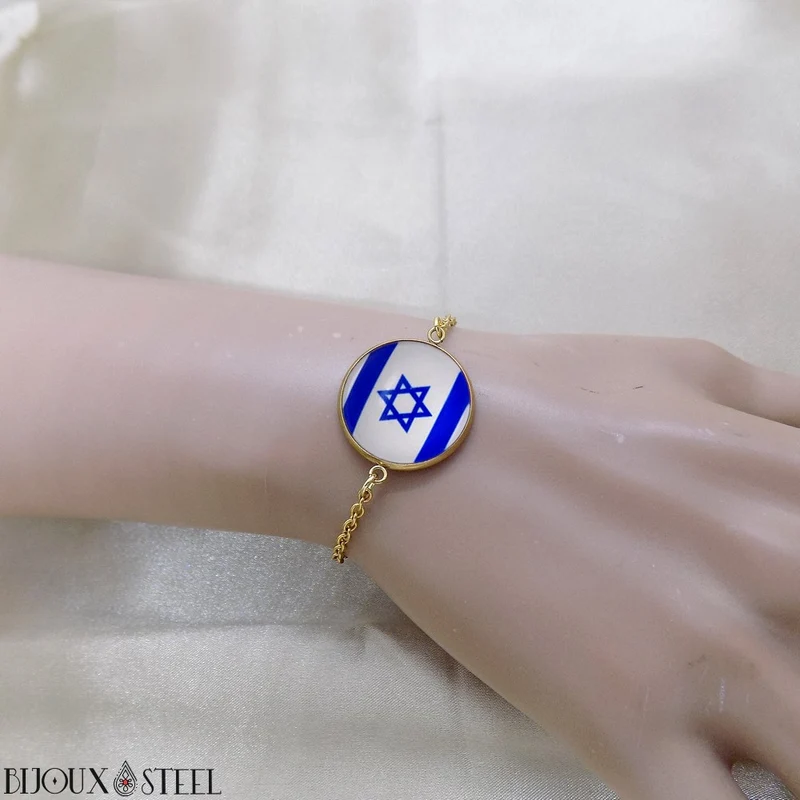 Bracelet femme drapeau d'Israël en acier inoxydable