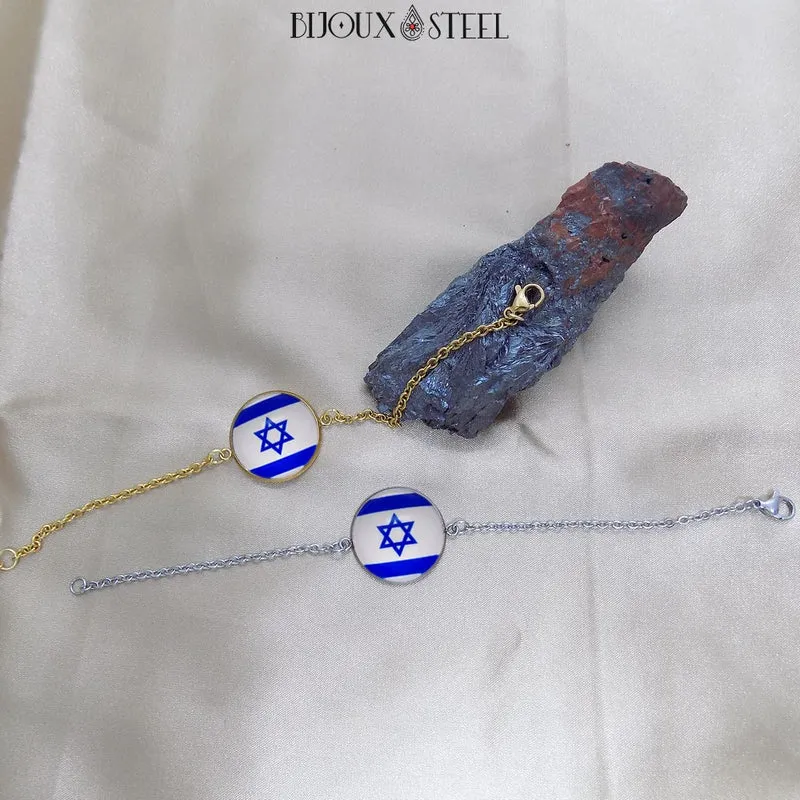 Bracelet femme drapeau d'Israël en acier inoxydable