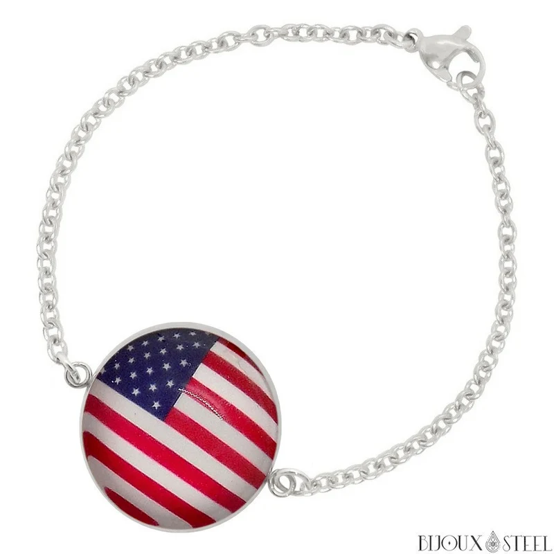Bracelet femme drapeau des États-Unis en acier inoxydable