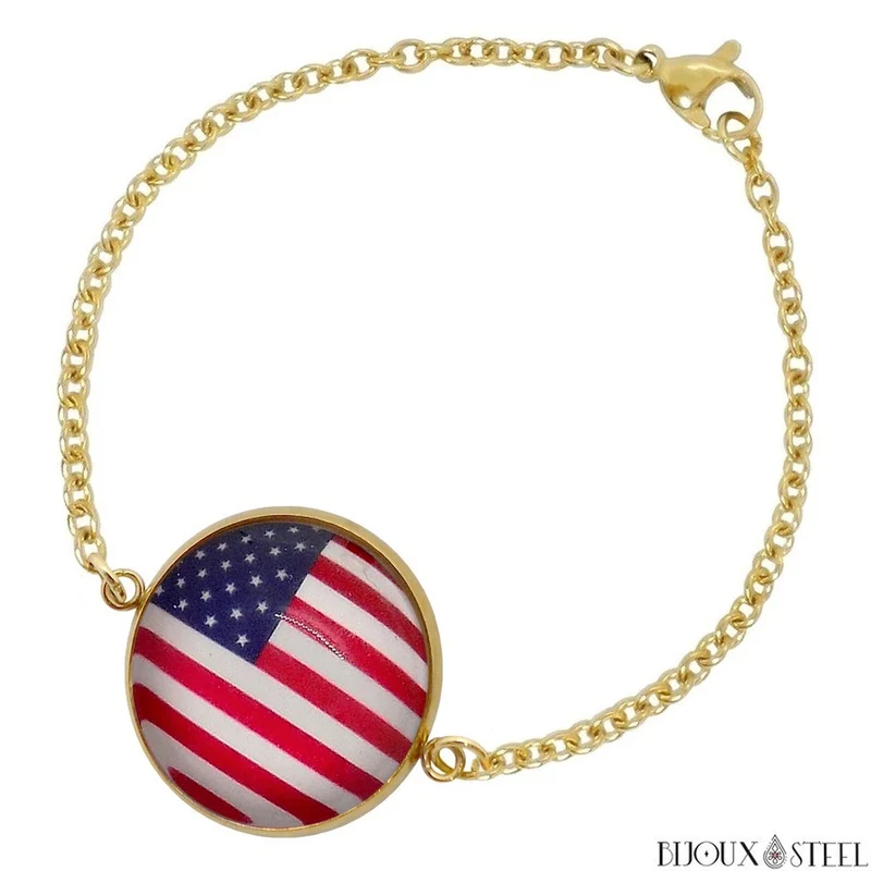 Bracelet femme drapeau des États-Unis en acier inoxydable