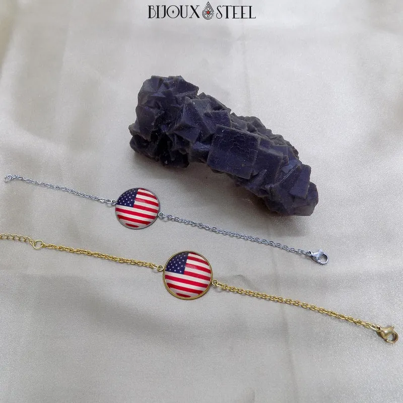 Bracelet femme drapeau des États-Unis en acier inoxydable