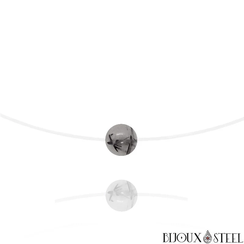 Collier à perle de quartz tourmaline sur fil de nylon