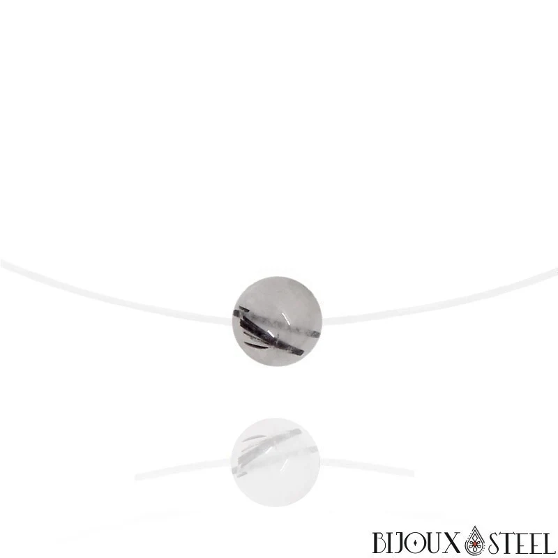Collier à perle de quartz tourmaline sur fil de nylon