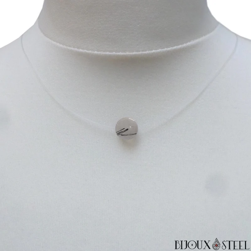 Collier à perle de quartz tourmaline sur fil de nylon