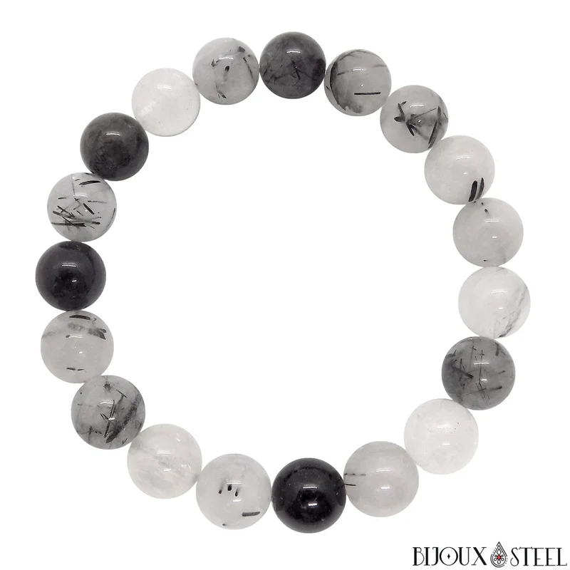 Bracelet en perles de quartz tourmaline 10mm
