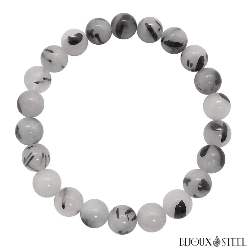 Bracelet en perles de quartz tourmaline 8mm