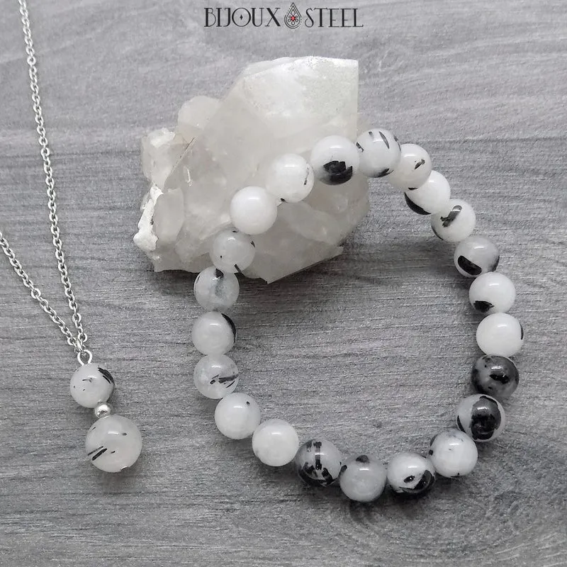 Bracelet en perles de quartz tourmaline 8mm