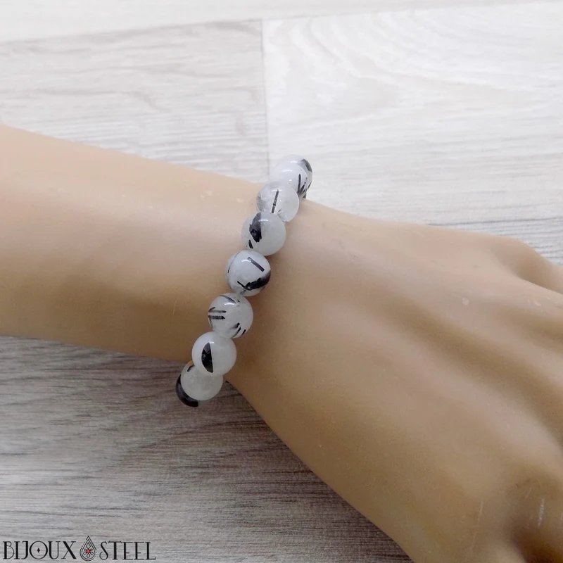 Bracelet en perles de quartz tourmaline 8mm