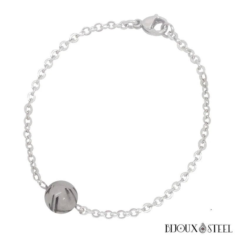 Bracelet à perle de quartz tourmaline en acier inoxydable