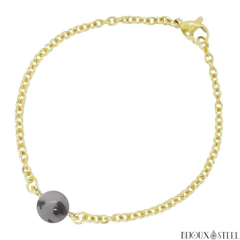 Bracelet à perle de quartz tourmaline en acier inoxydable