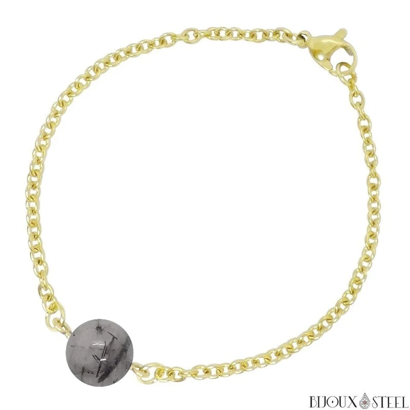 Bracelet à perle de quartz tourmaline en acier inoxydable