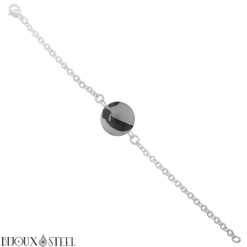 Bracelet à perle de quartz tourmaline en acier inoxydable