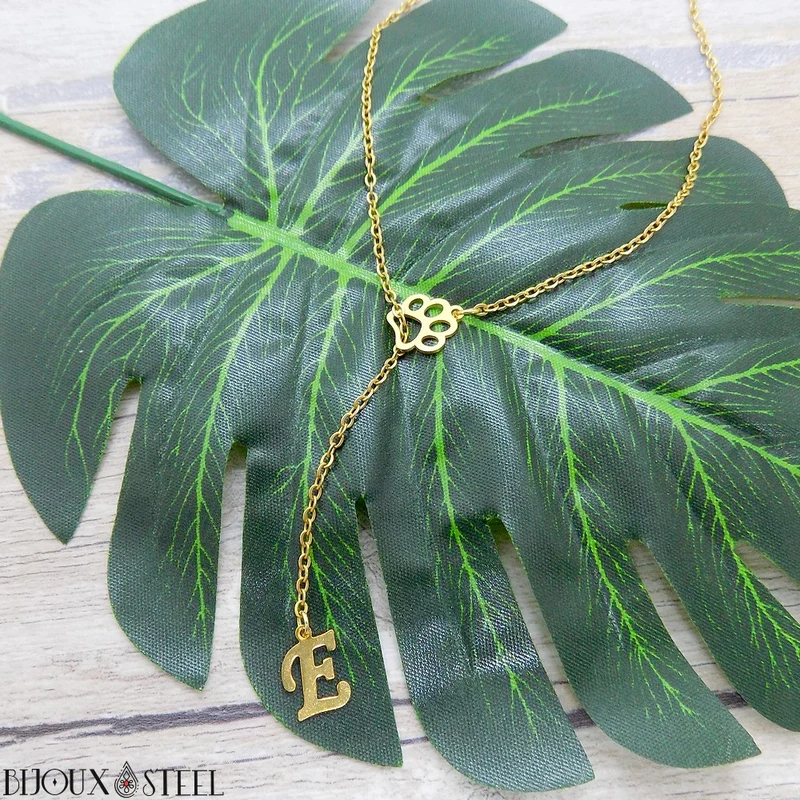 Collier en y patte de chien à pendentif lettre personnalisée en acier inoxydable