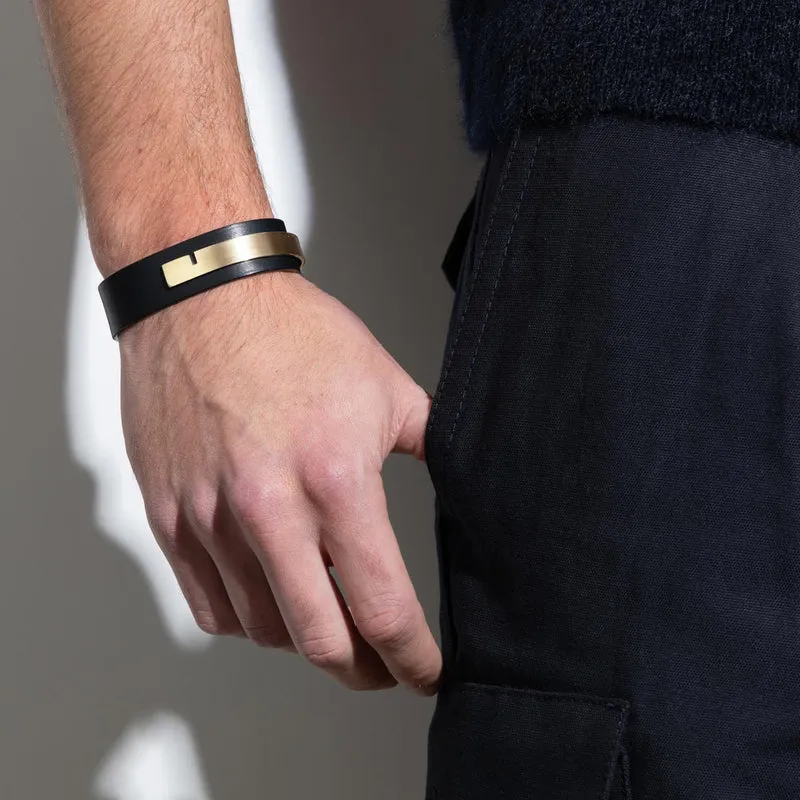 Bracelet cuir homme large noir | U'TURN.18