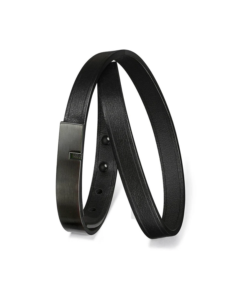 Bracelet cuir homme noir double | U'TURN TWICE