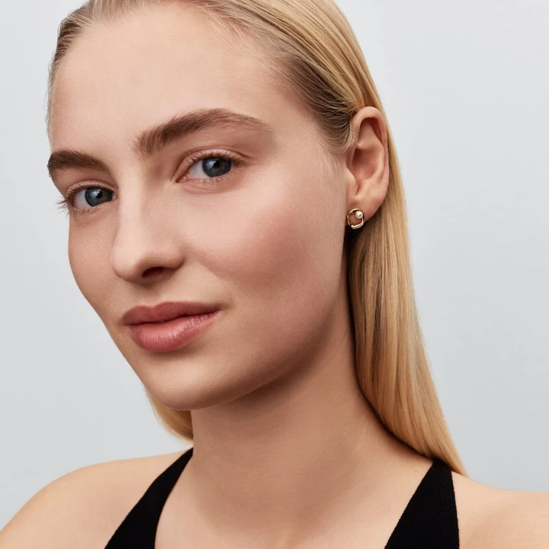 Pandora Essence Clous D’Oreilles Pavé Circle & Treated Freshwater Cultured Pearl De Forme Organique Plaqués Or 264662C01