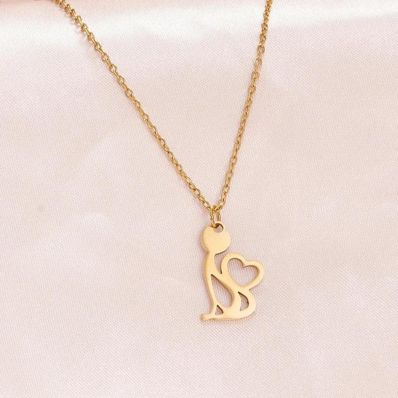 Collier Pendentif Chat Coeur