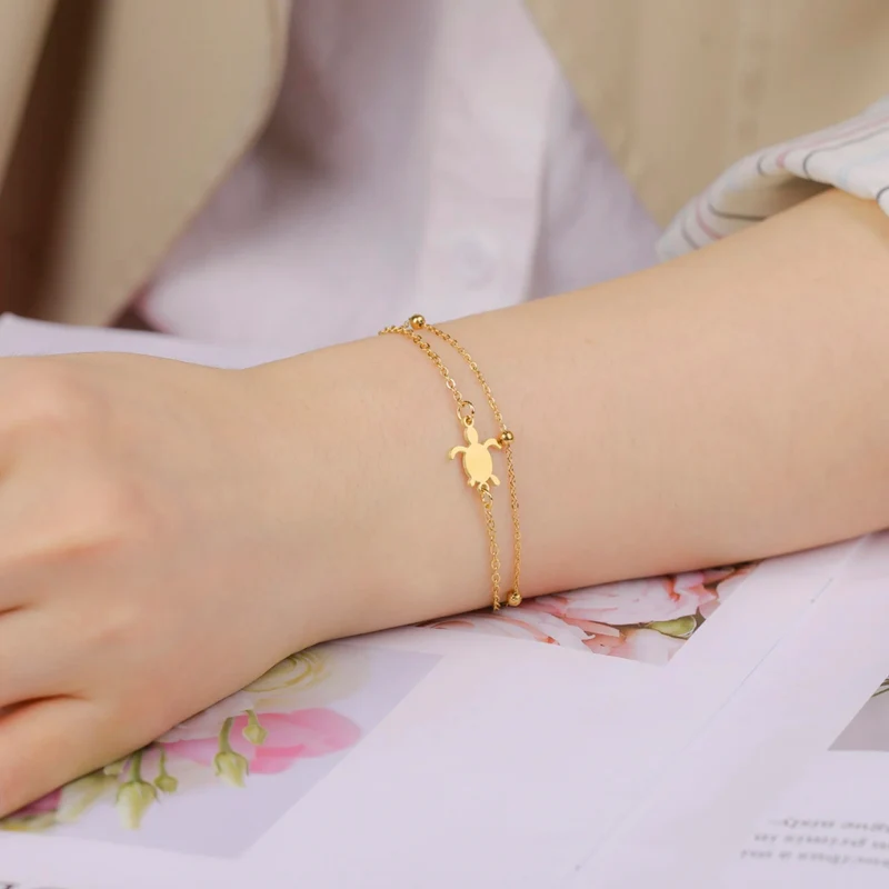 Bracelet Tortue Acier Doré