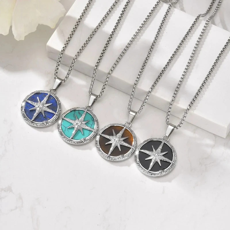 Collier Boussole Argent Homme
