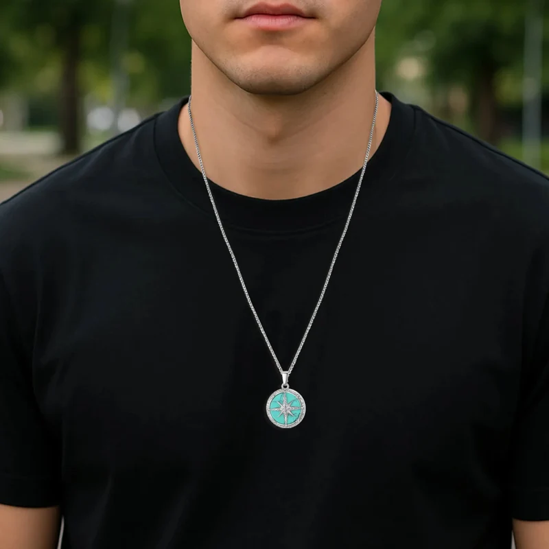 Collier Boussole Argent Homme