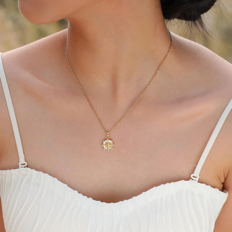Collier Boussole Strass Femme