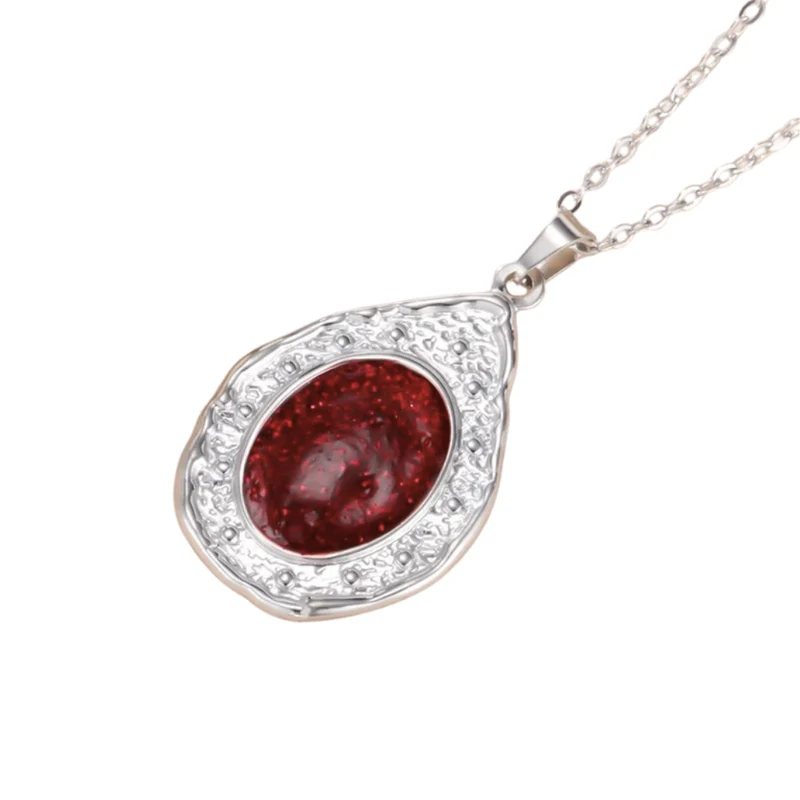 Collier Ovale Vintage Pierre Rouge