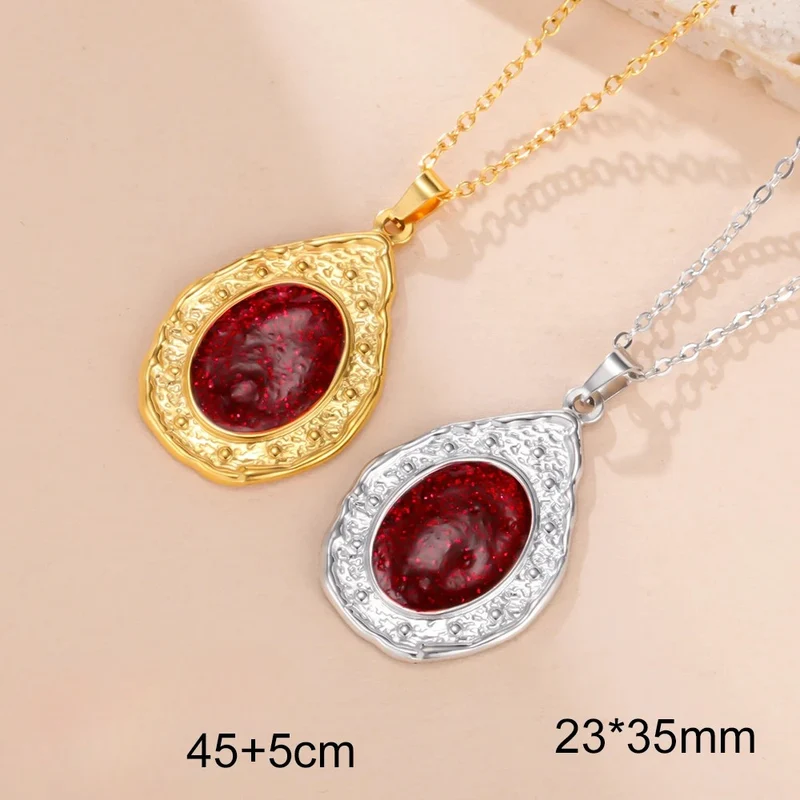 Collier Ovale Vintage Pierre Rouge