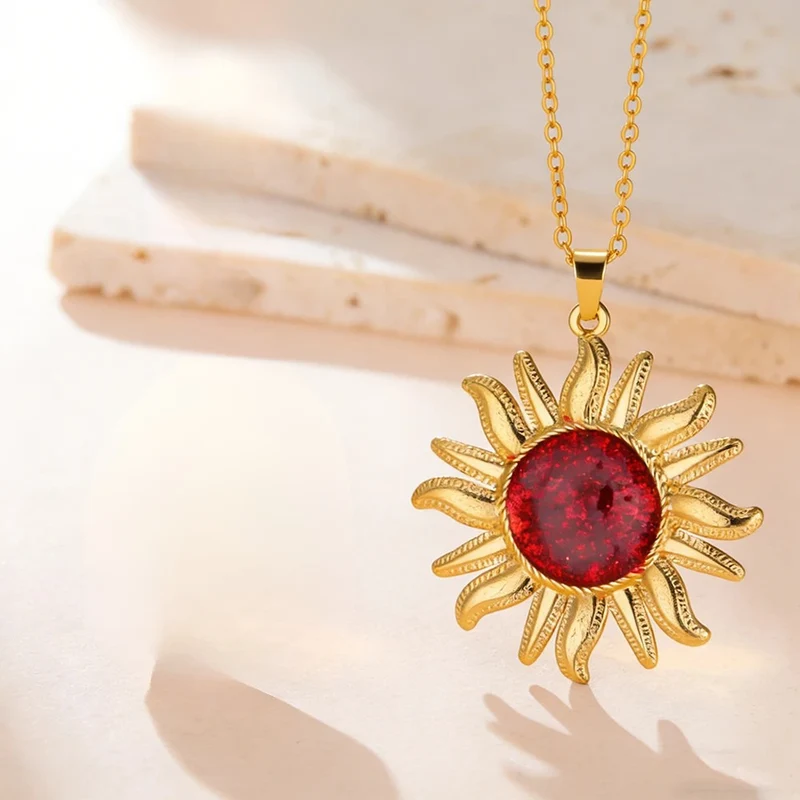 Collier Soleil Pierre Rouge