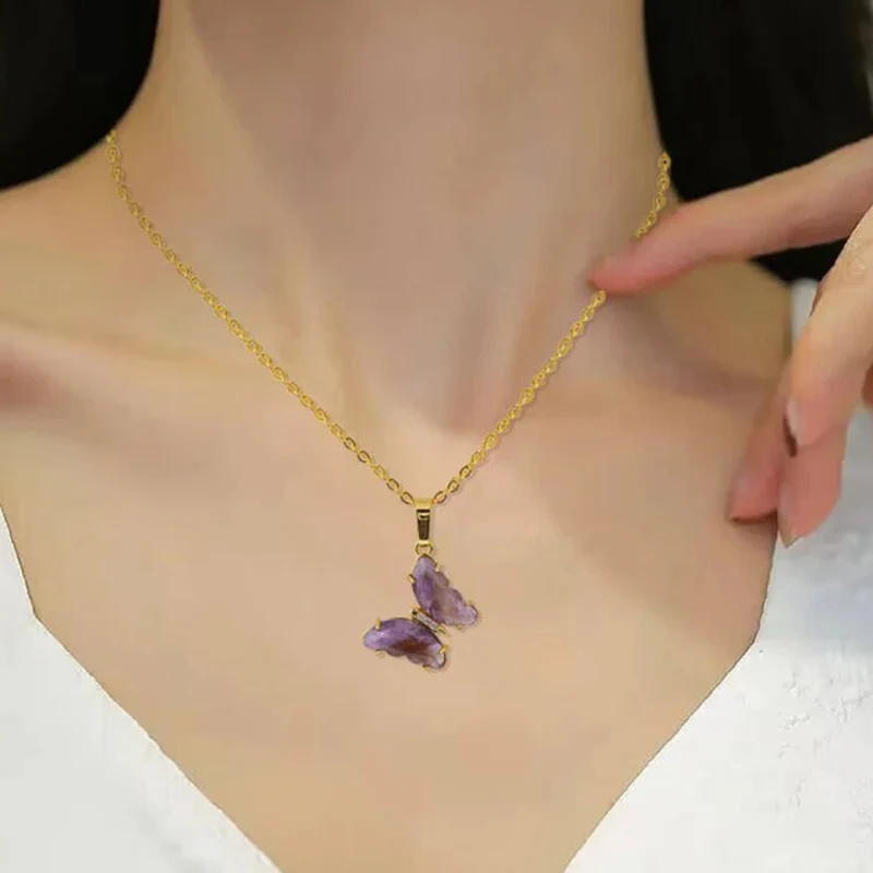 Collier Papillon Pierre Bleu
