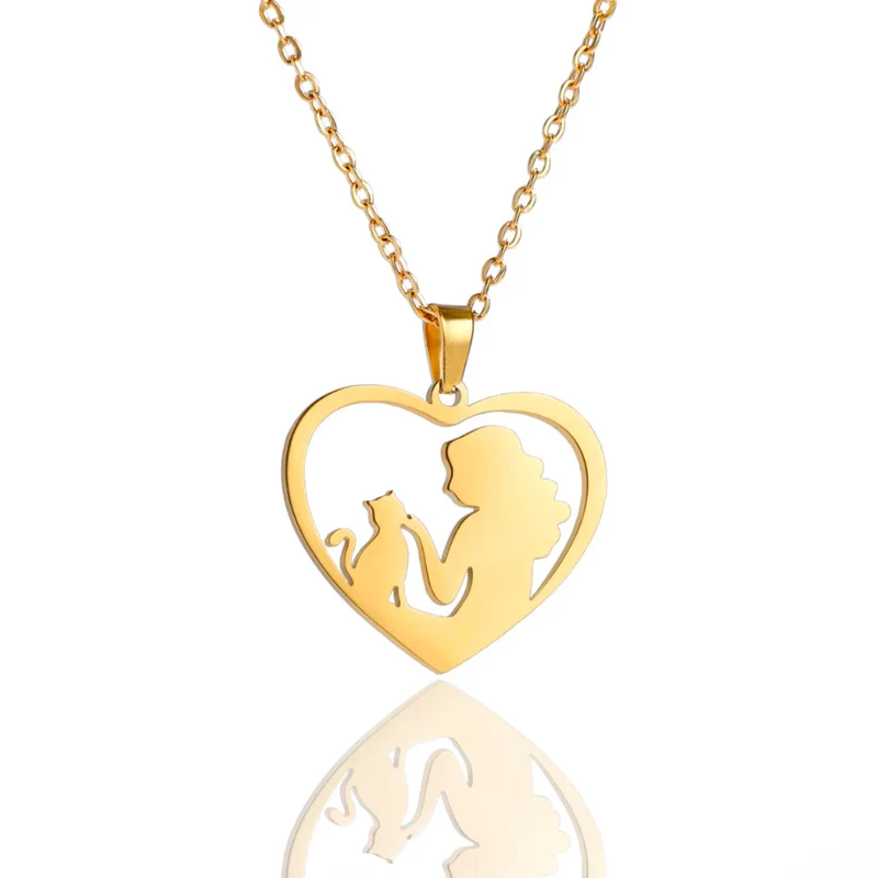 Collier Coeur Chat et Femme