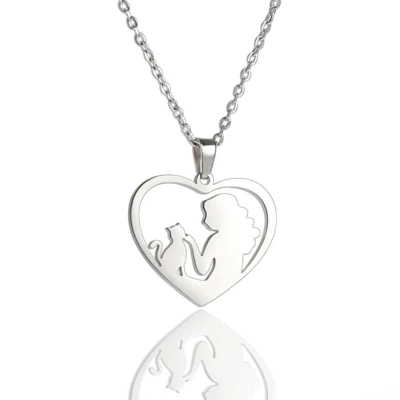 Collier Coeur Chat et Femme