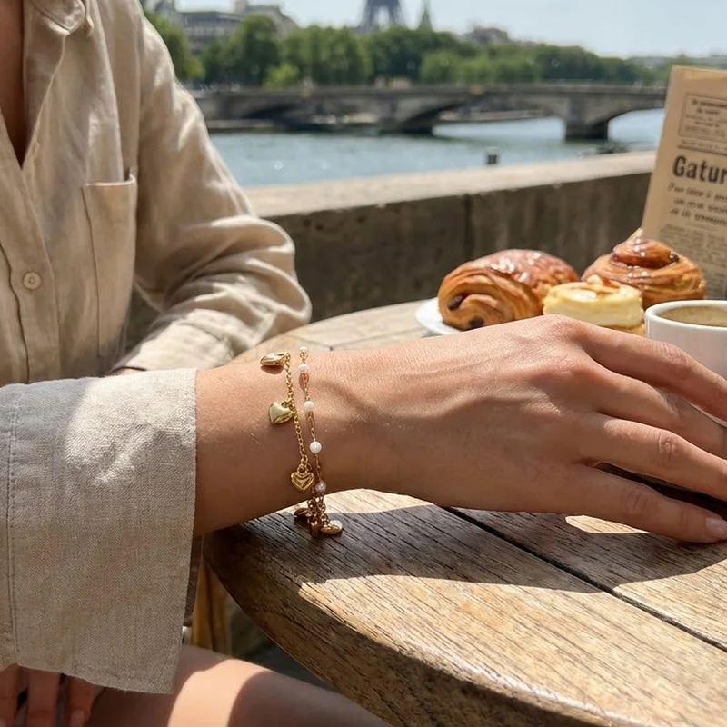 Bracelet Double Rangs Coeur