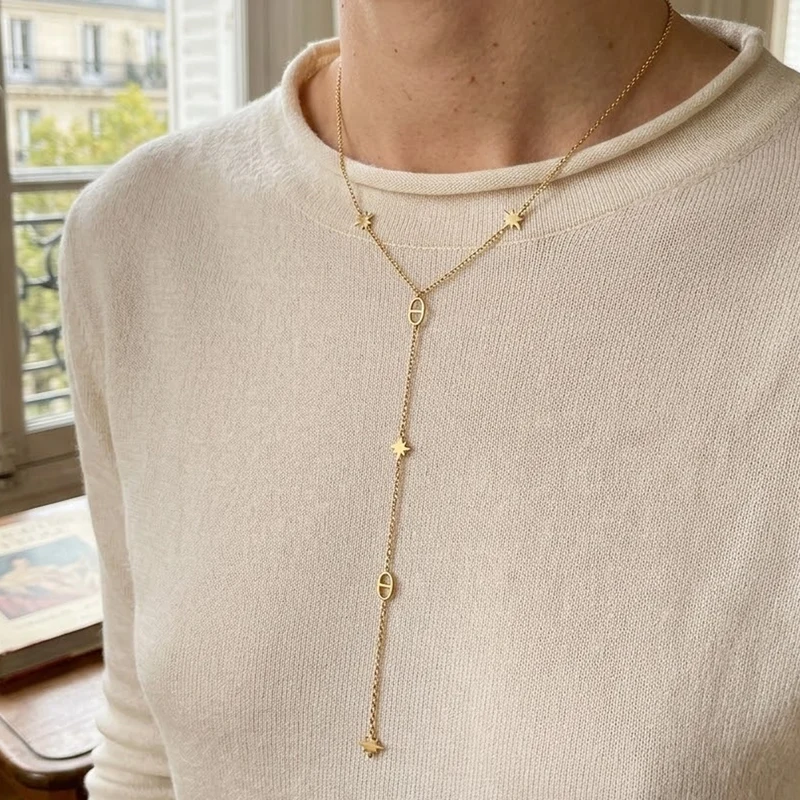 Collier en Y étoile maille marine