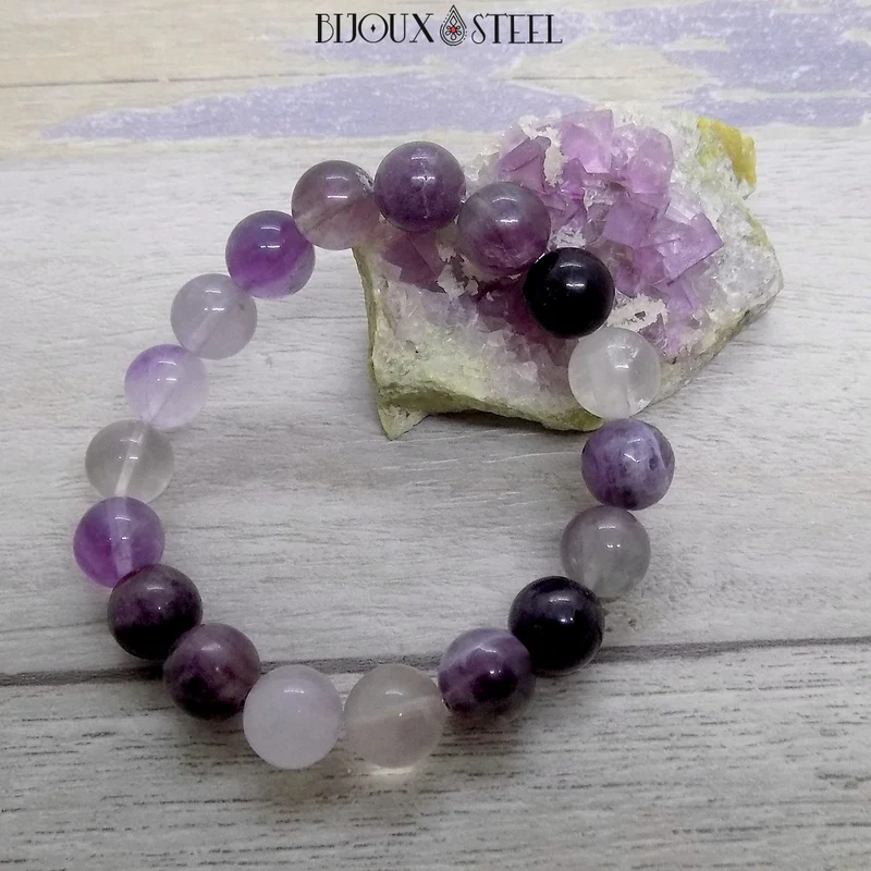 Bracelet en perles de fluorite violette 10mm