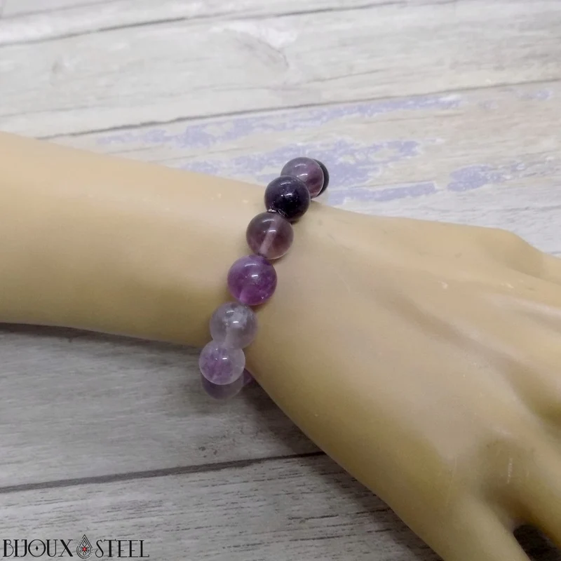Bracelet en perles de fluorite violette 10mm